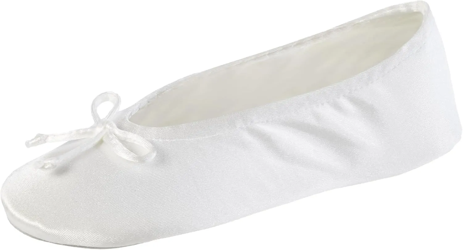 isotoner Women's Satin Ballerina Slippers with Soft Tie Bow and Suede Sole