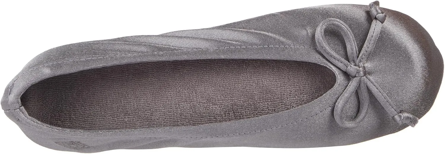 isotoner Women's Satin Ballerina Slippers with Soft Tie Bow and Suede Sole