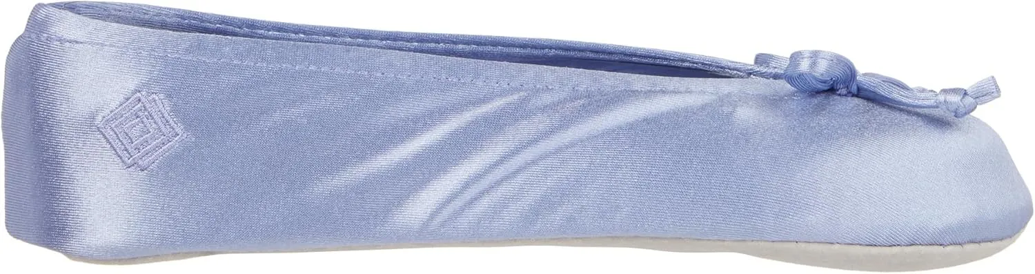 isotoner Women's Satin Ballerina Slippers with Soft Tie Bow and Suede Sole