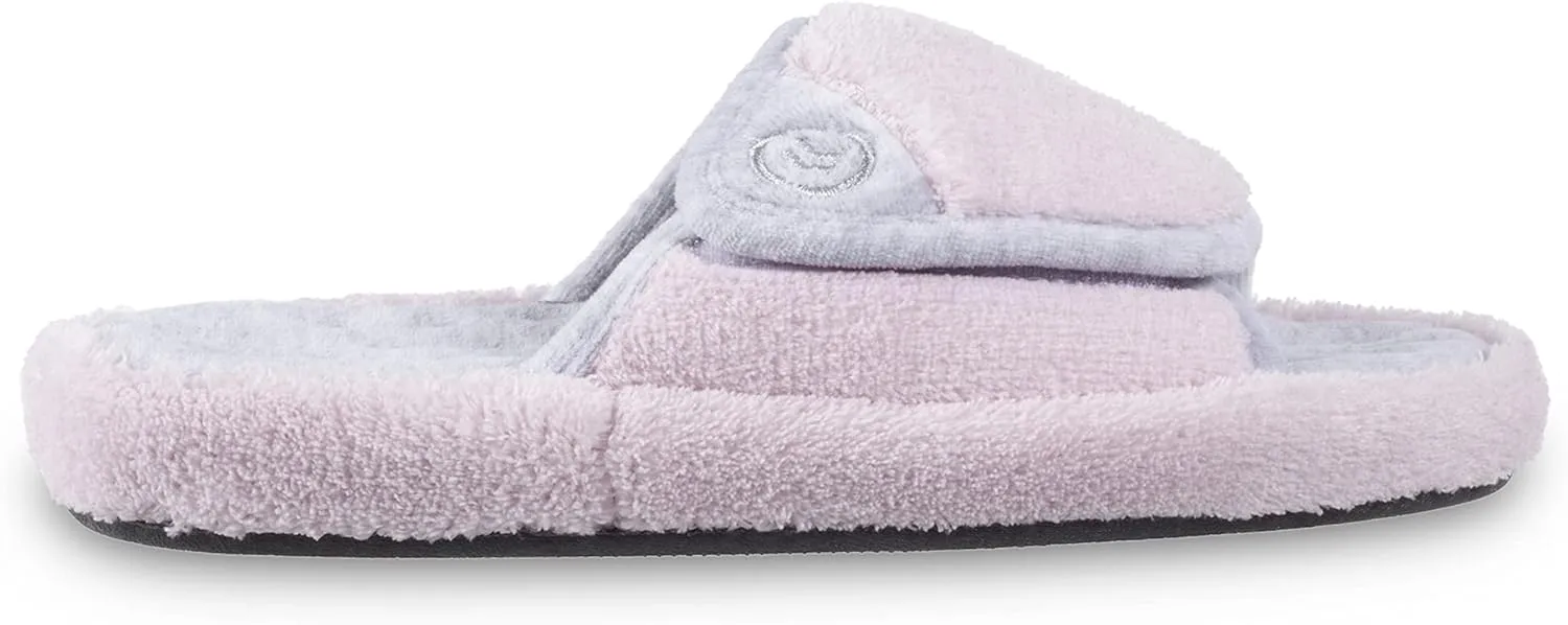 isotoner Women's Terry Spa Slip On Slide Slipper with Memory Foam for Indoor/Outdoor Comfort