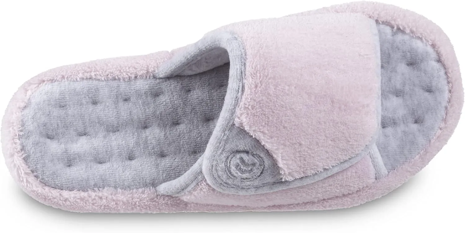 isotoner Women's Terry Spa Slip On Slide Slipper with Memory Foam for Indoor/Outdoor Comfort