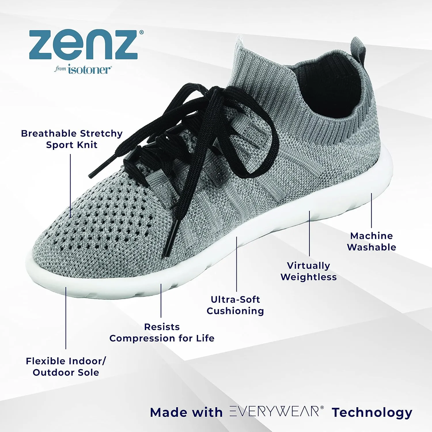 isotoner Zenz Womens Lace Up Slippers, Lightweight Unlined Sport Knit Slip-Ons