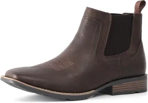 IXU Cowboy Boots For Men Square Toe Ankle Boots Western Chelsea Boot Casual Dress Slip On Men Shoes