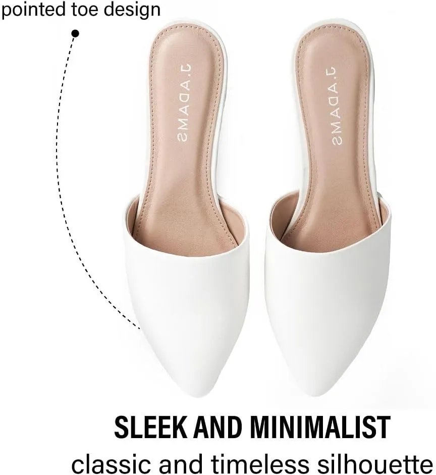 J. Adams Lennox Mules for Women - Closed Pointed Toe Flat Heel Slides