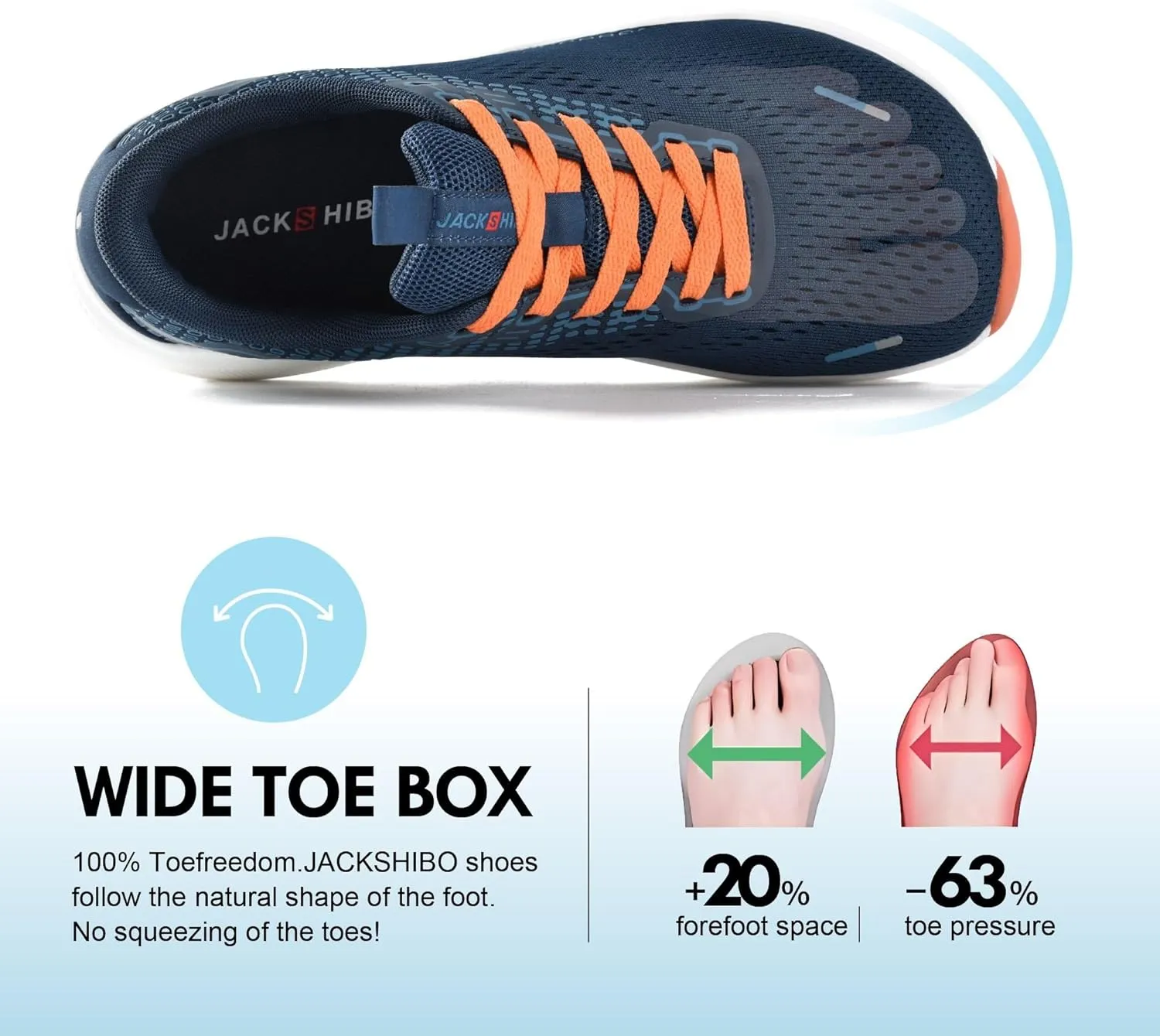 JACKSHIBO Wide Toe Box Shoes for Men Arch Support Shoes Wide Width Sneakers for Running Walking Athletic Tennis Orthopedic Plantar Fasciitis Workout Flux Footwear with Thick Cushioned Zero Drop Sole