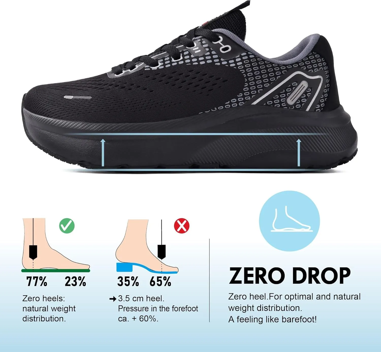 JACKSHIBO Wide Toe Box Shoes for Men Arch Support Shoes Wide Width Sneakers for Running Walking Athletic Tennis Orthopedic Plantar Fasciitis Workout Flux Footwear with Thick Cushioned Zero Drop Sole