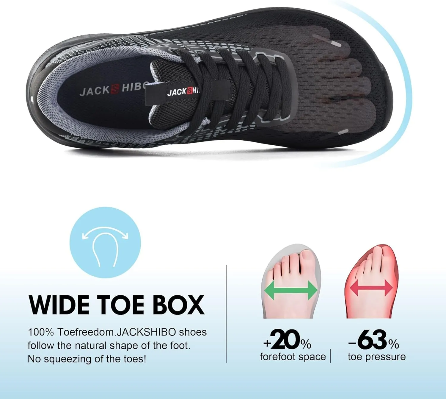 JACKSHIBO Wide Toe Box Shoes for Men Arch Support Shoes Wide Width Sneakers for Running Walking Athletic Tennis Orthopedic Plantar Fasciitis Workout Flux Footwear with Thick Cushioned Zero Drop Sole