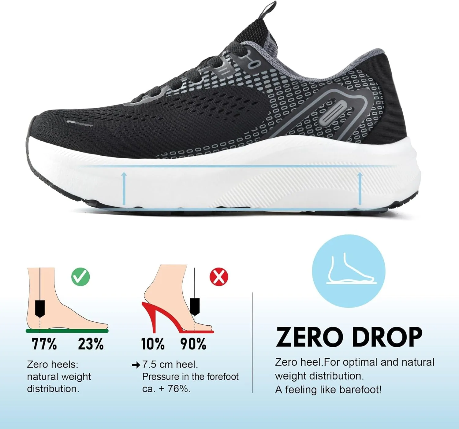 JACKSHIBO Wide Toe Box Shoes Women Arch Support Wide Sneakers for Running Walking Athletic Tennis Orthopedic Plantar Fasciitis Workout Flux Footwear with Thick Cushion Zero Drop Sole Width Shoes