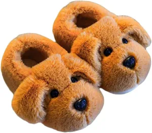 JadeRich Toddler Kids Cute Puppy Fuzzy Slippers Heel Covering Plush Dog Slipper Warm Winter House Shoes for Boys Girls