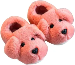 JadeRich Toddler Kids Cute Puppy Fuzzy Slippers Heel Covering Plush Dog Slipper Warm Winter House Shoes for Boys Girls