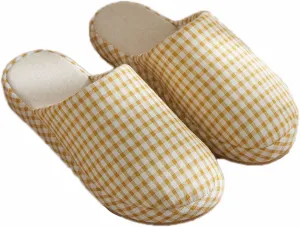 JadeRich Women Men Cotton Memory Foam House Slippers Gingham Plaid Soft Cozy Breathable Non-Slip Checkered Indoor Shoes