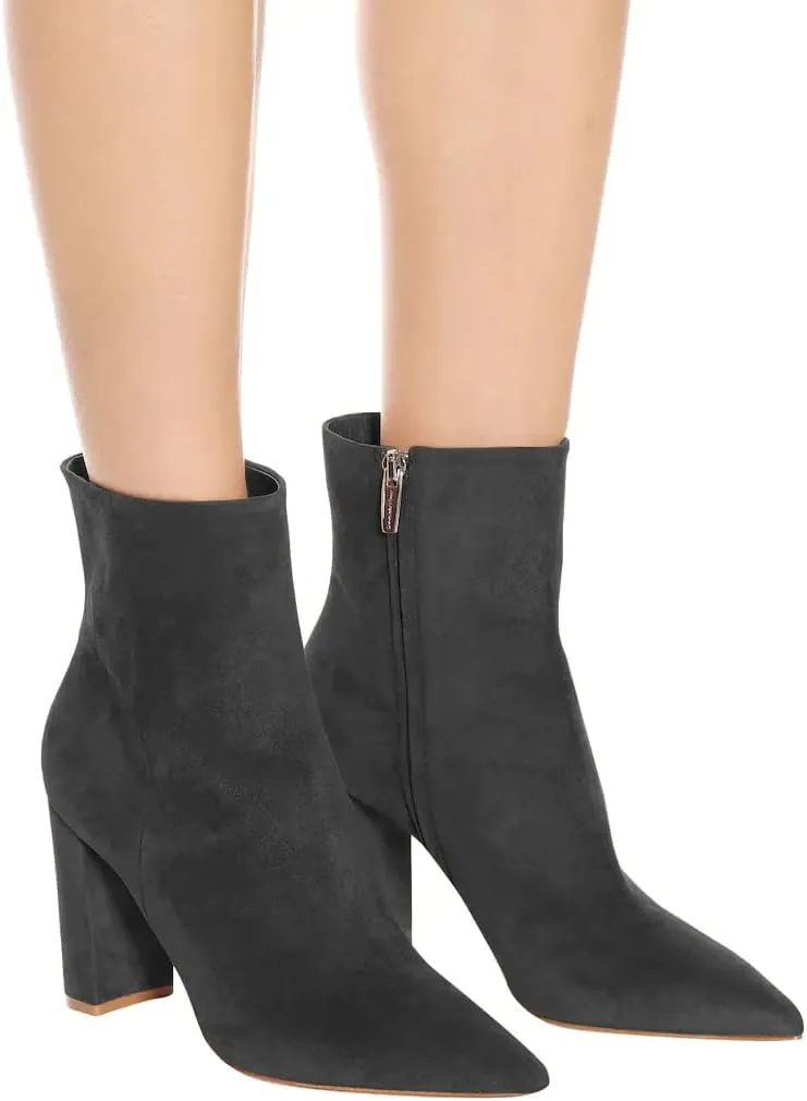 JANSEVEN Women's Heeled Ankle Boots Chunky Block High Heel Booties Pointed Toe Comfortable Sexy Classic Short Boots
