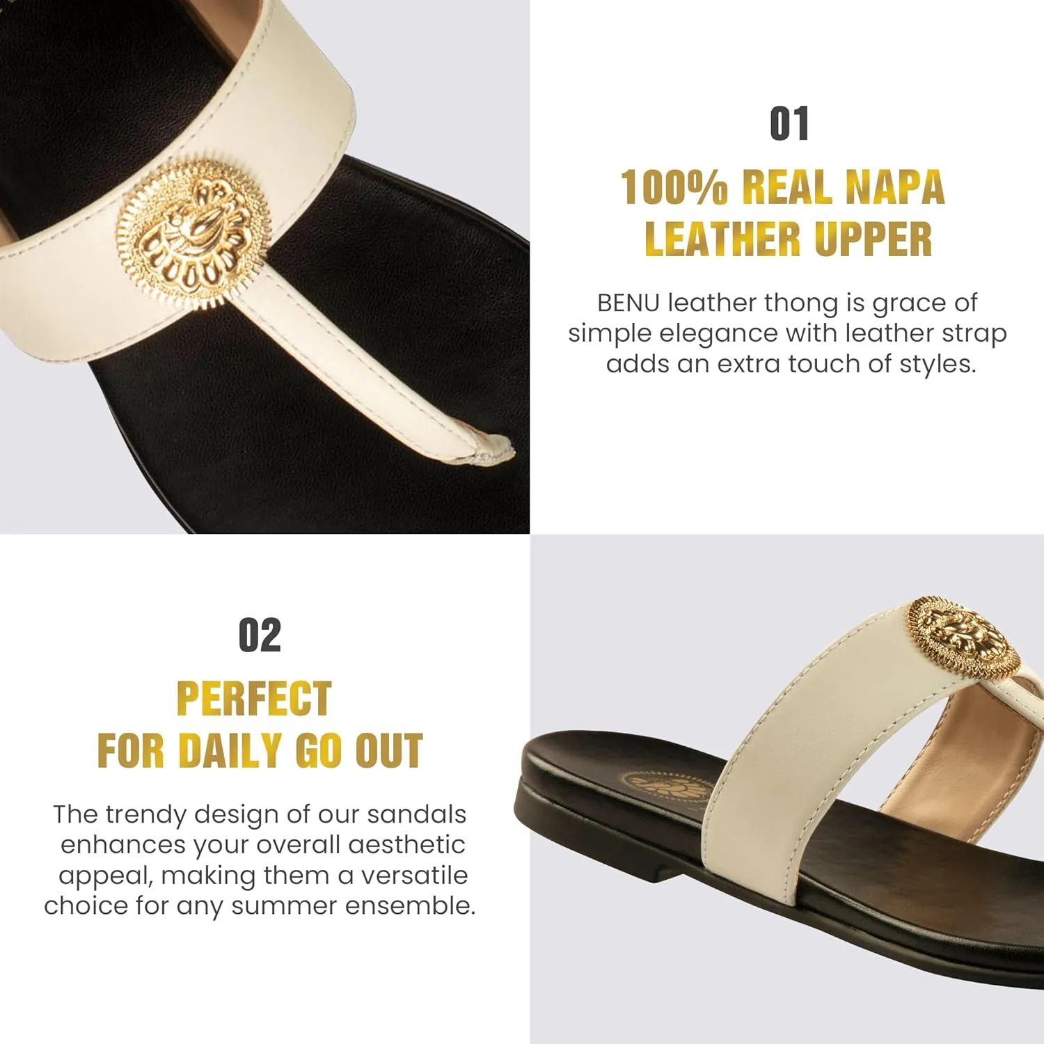 JATAREA Slip-On Flat Toe Post T-Strap Sandals for Women | Benu