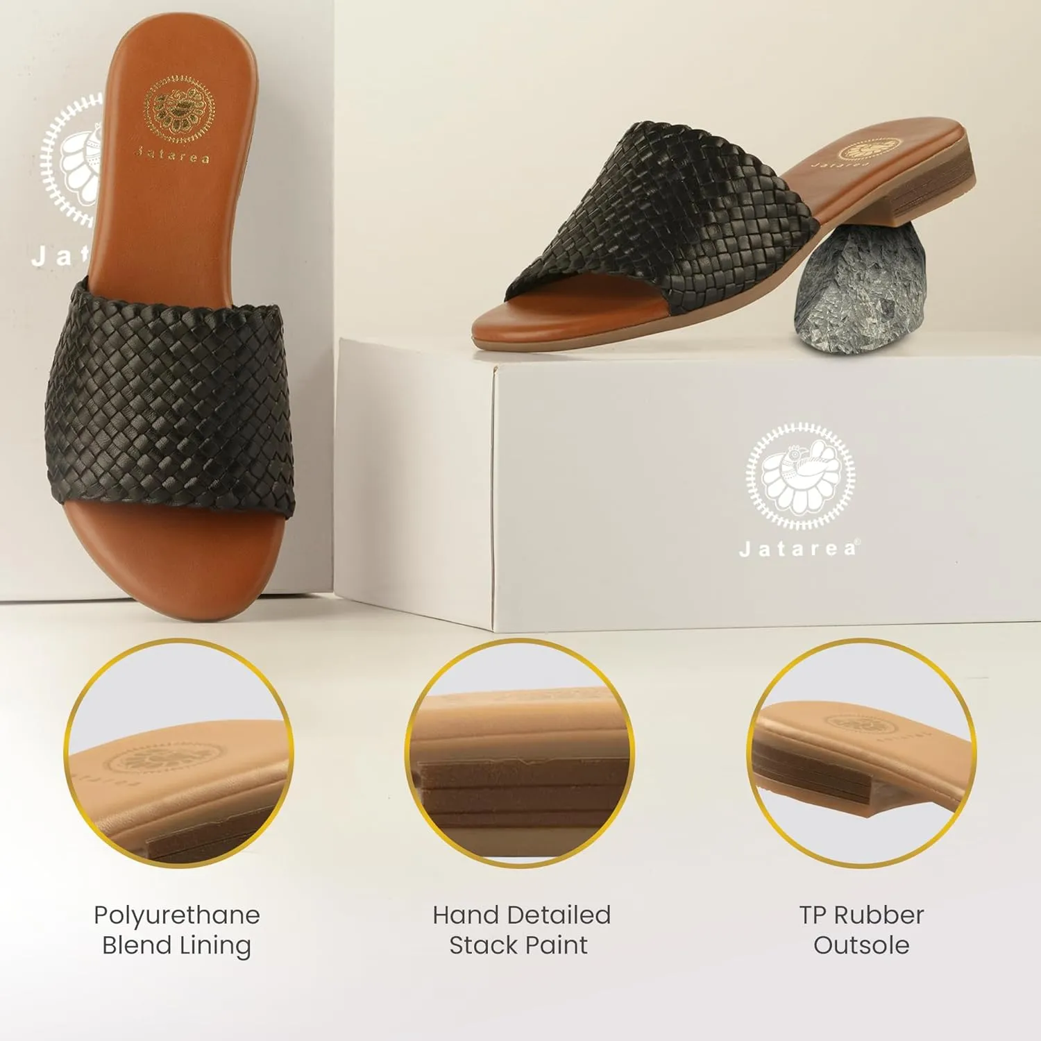 JATAREA Women’s Slip-On Flat Sandals with Round Open Toe | Dressy Summer Slides for Women