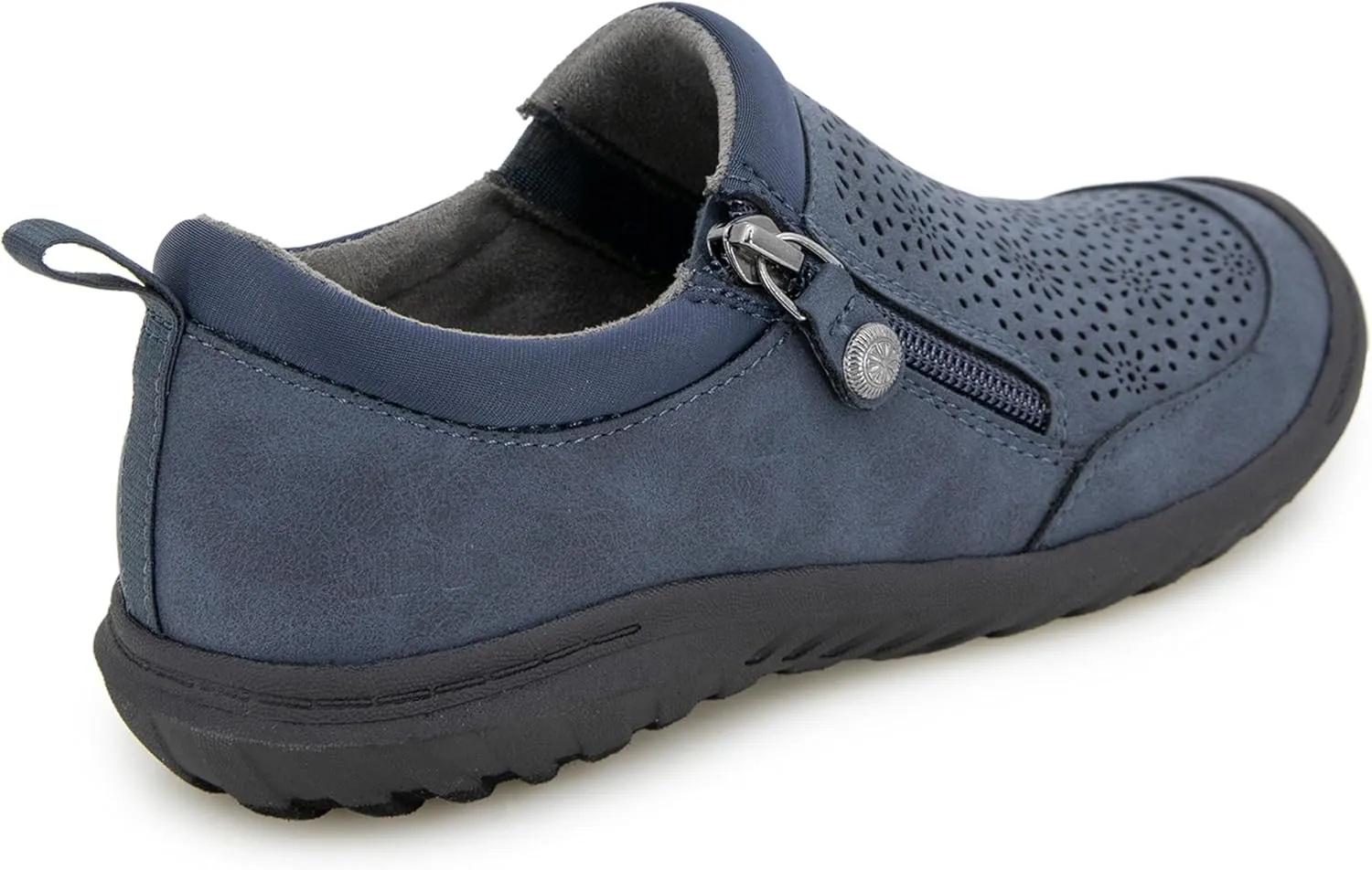 JBU Women's Avery Side Zipper Slip On Comfort Casual Oxford Flat