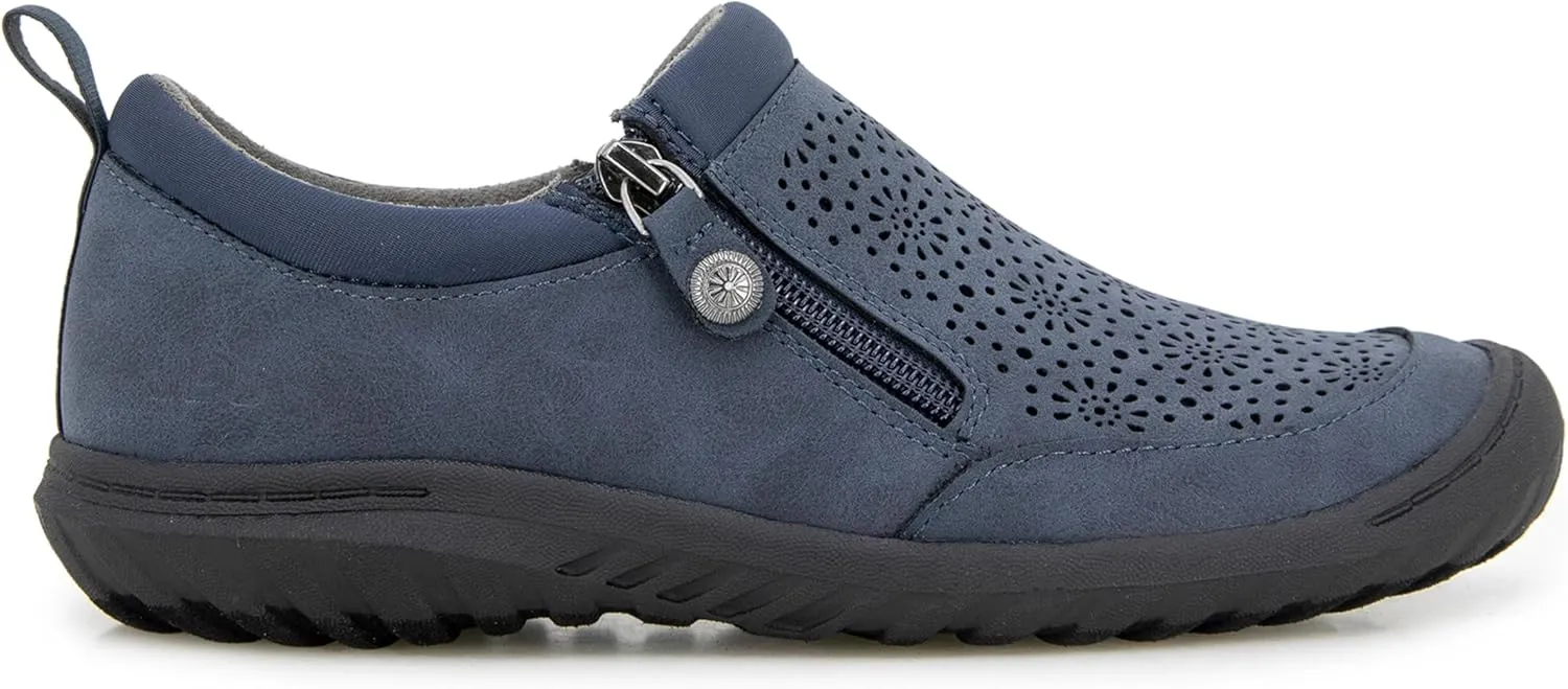 JBU Women's Avery Side Zipper Slip On Comfort Casual Oxford Flat