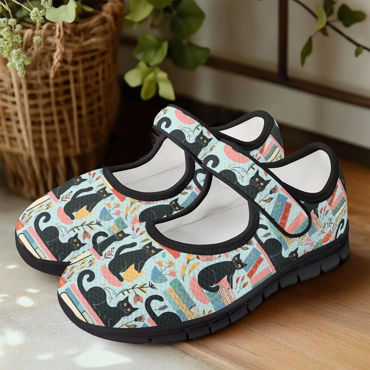 Jeiento Womens Casual Shoes Cartoon Cats Comfy Non Slip Dressy Shoes Walking Flat Shoes Slip-On