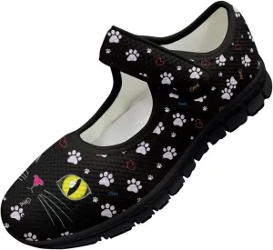 Jeiento Womens Casual Shoes Cartoon Cats Comfy Non Slip Dressy Shoes Walking Flat Shoes Slip-On