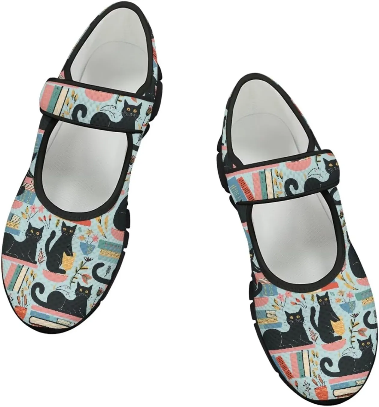 Jeiento Womens Casual Shoes Cartoon Cats Comfy Non Slip Dressy Shoes Walking Flat Shoes Slip-On