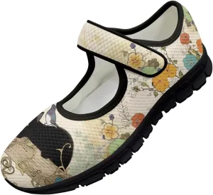 Jeiento Womens Casual Shoes Cartoon Cats Comfy Non Slip Dressy Shoes Walking Flat Shoes Slip-On