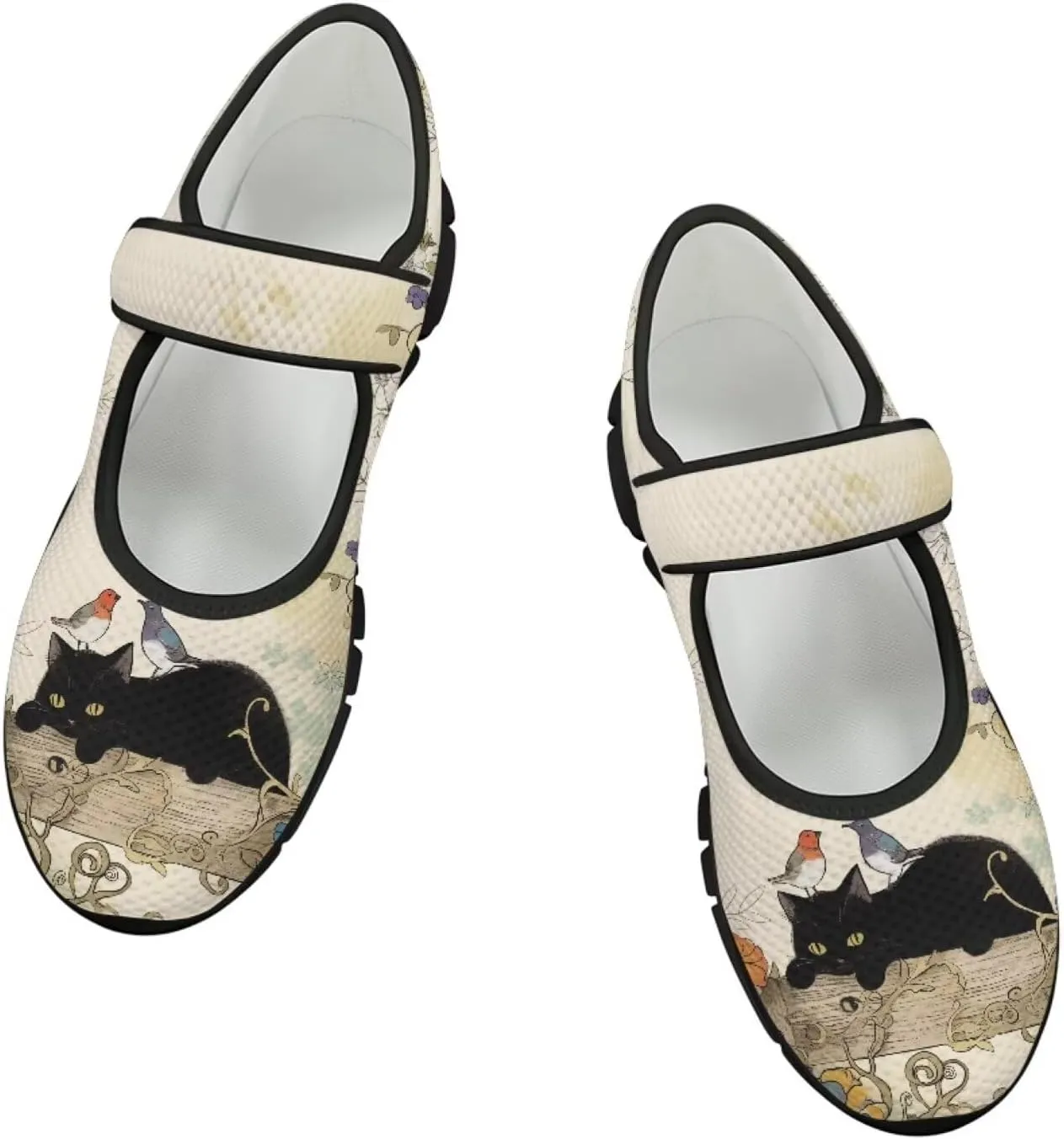 Jeiento Womens Casual Shoes Cartoon Cats Comfy Non Slip Dressy Shoes Walking Flat Shoes Slip-On