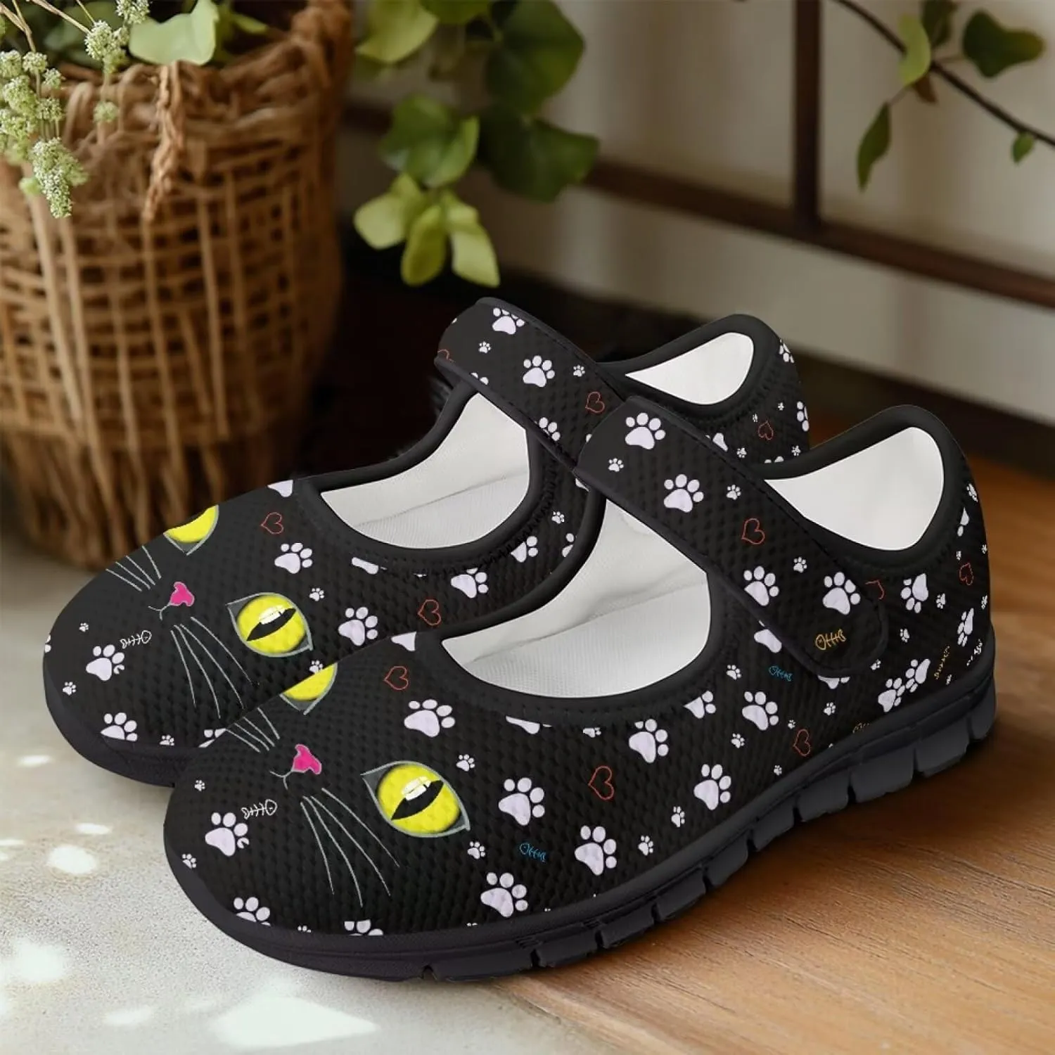 Jeiento Womens Casual Shoes Cartoon Cats Comfy Non Slip Dressy Shoes Walking Flat Shoes Slip-On