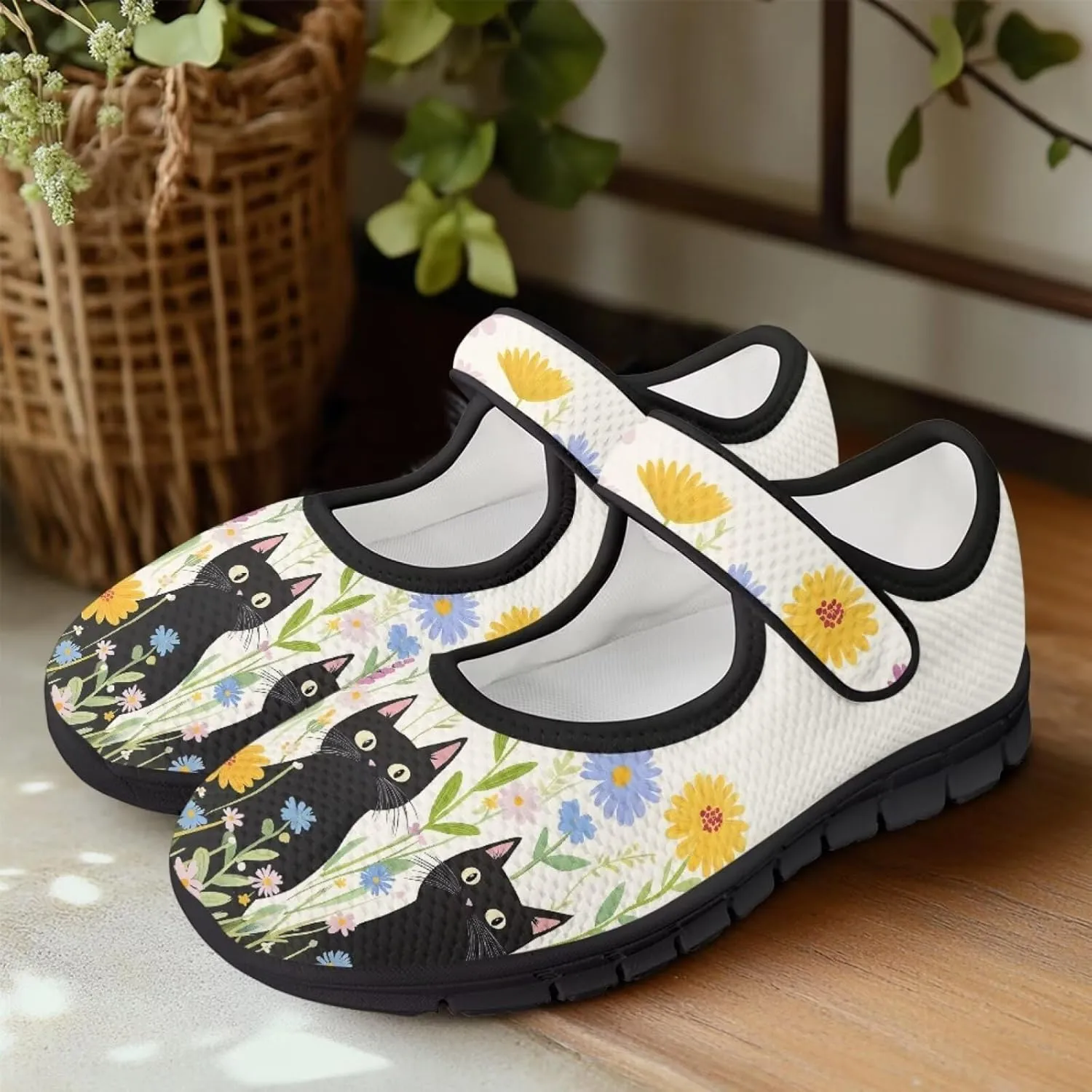 Jeiento Womens Casual Shoes Cartoon Cats Comfy Non Slip Dressy Shoes Walking Flat Shoes Slip-On