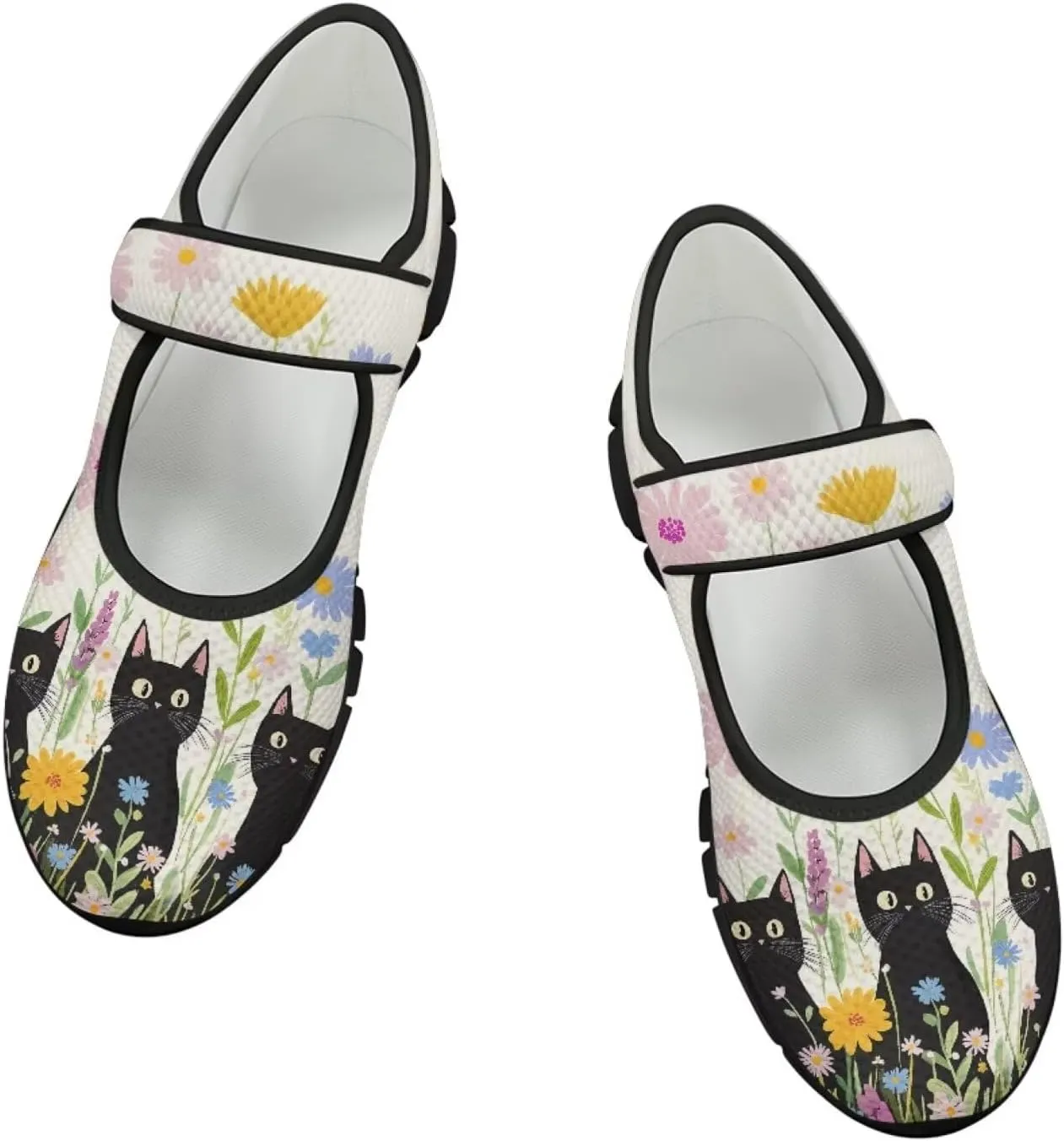 Jeiento Womens Casual Shoes Cartoon Cats Comfy Non Slip Dressy Shoes Walking Flat Shoes Slip-On