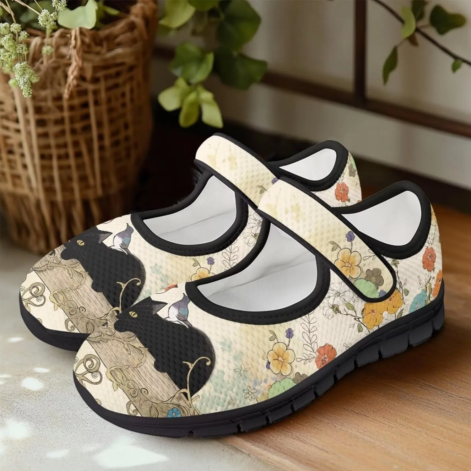 Jeiento Womens Casual Shoes Cartoon Cats Comfy Non Slip Dressy Shoes Walking Flat Shoes Slip-On