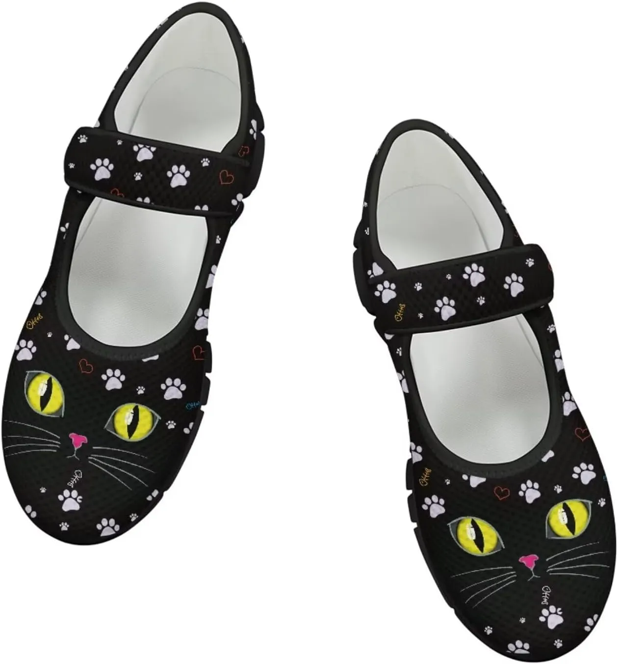 Jeiento Womens Casual Shoes Cartoon Cats Comfy Non Slip Dressy Shoes Walking Flat Shoes Slip-On