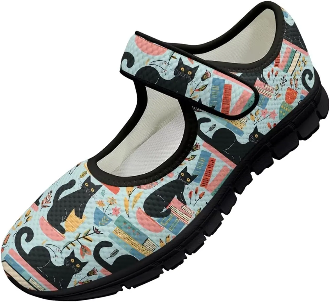 Jeiento Womens Casual Shoes Cartoon Cats Comfy Non Slip Dressy Shoes Walking Flat Shoes Slip-On
