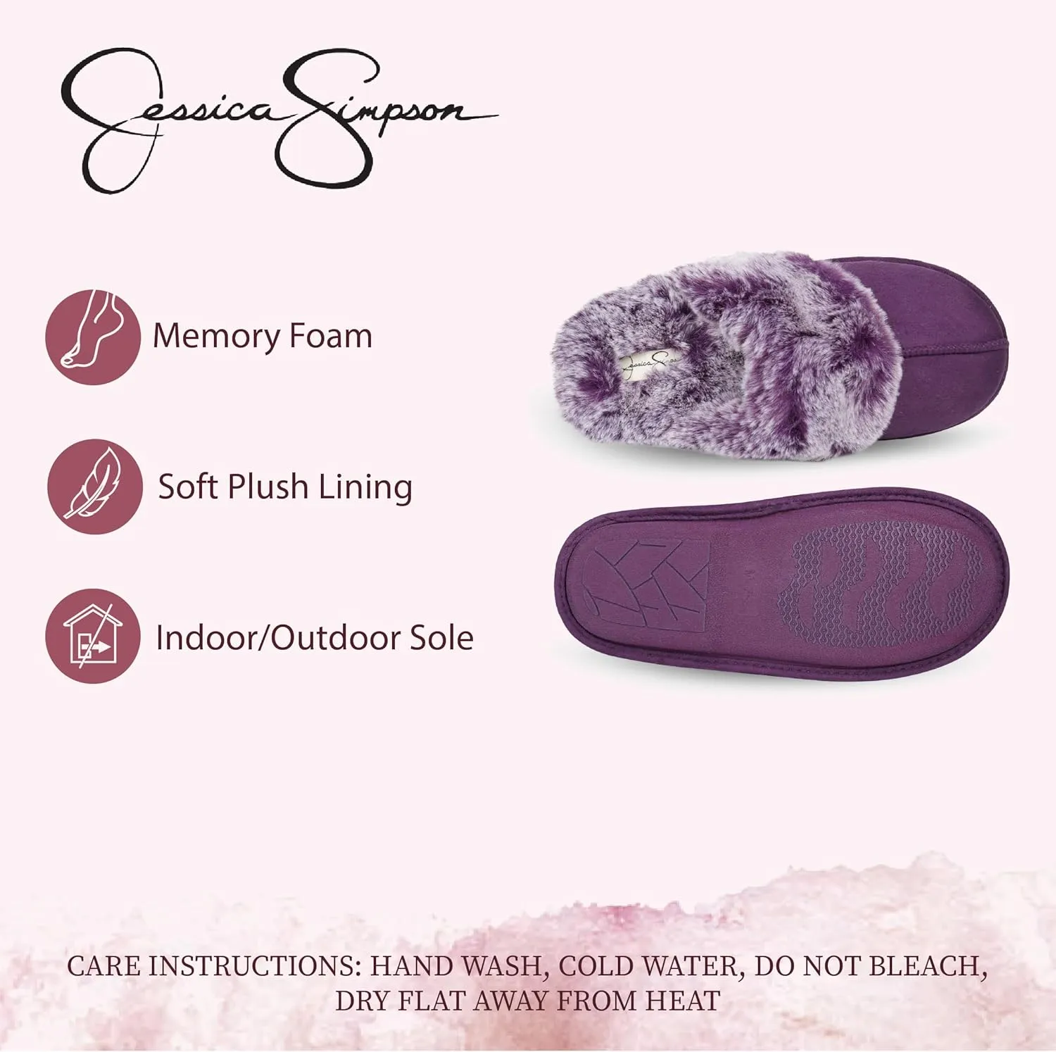 Jessica Simpson Women's Comfy Faux Fur House Slipper Slip-On Scuff Memory Foam Soft Plush Lining