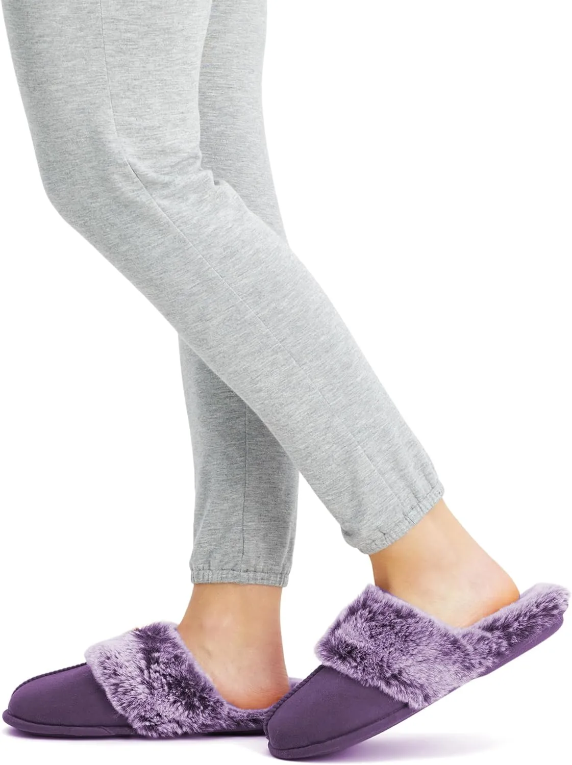 Jessica Simpson Women's Comfy Faux Fur House Slipper Slip-On Scuff Memory Foam Soft Plush Lining
