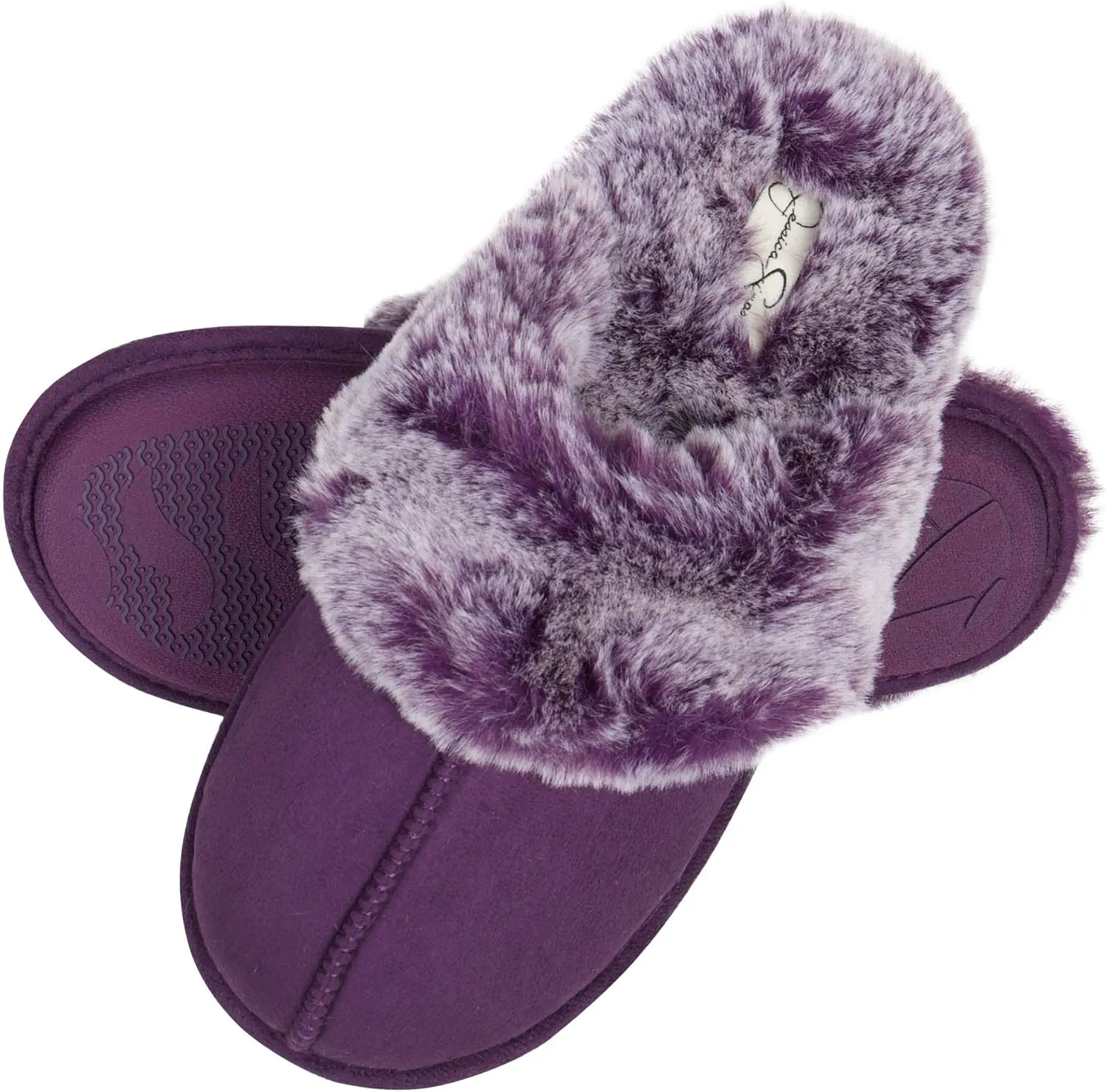 Jessica Simpson Women's Comfy Faux Fur House Slipper Slip-On Scuff Memory Foam Soft Plush Lining