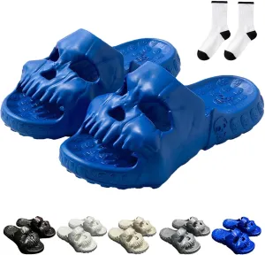 Jfxgjuv Skull Design Single Band Slides, Skull Slippers for Women Men, Soft EVA Thick Sole Anti-Slip Quick Drying Cloud Slippers Bathroom Pool Beach Sandals