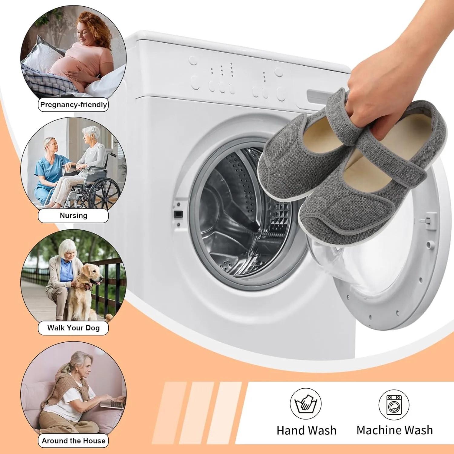JOINFREE Womens Wide Diabetic Slippers Adjustable Comfort House Shoes Extra Wide Width Edema Swollen Arthritis Bedroom Slipper Indoor Outdoor