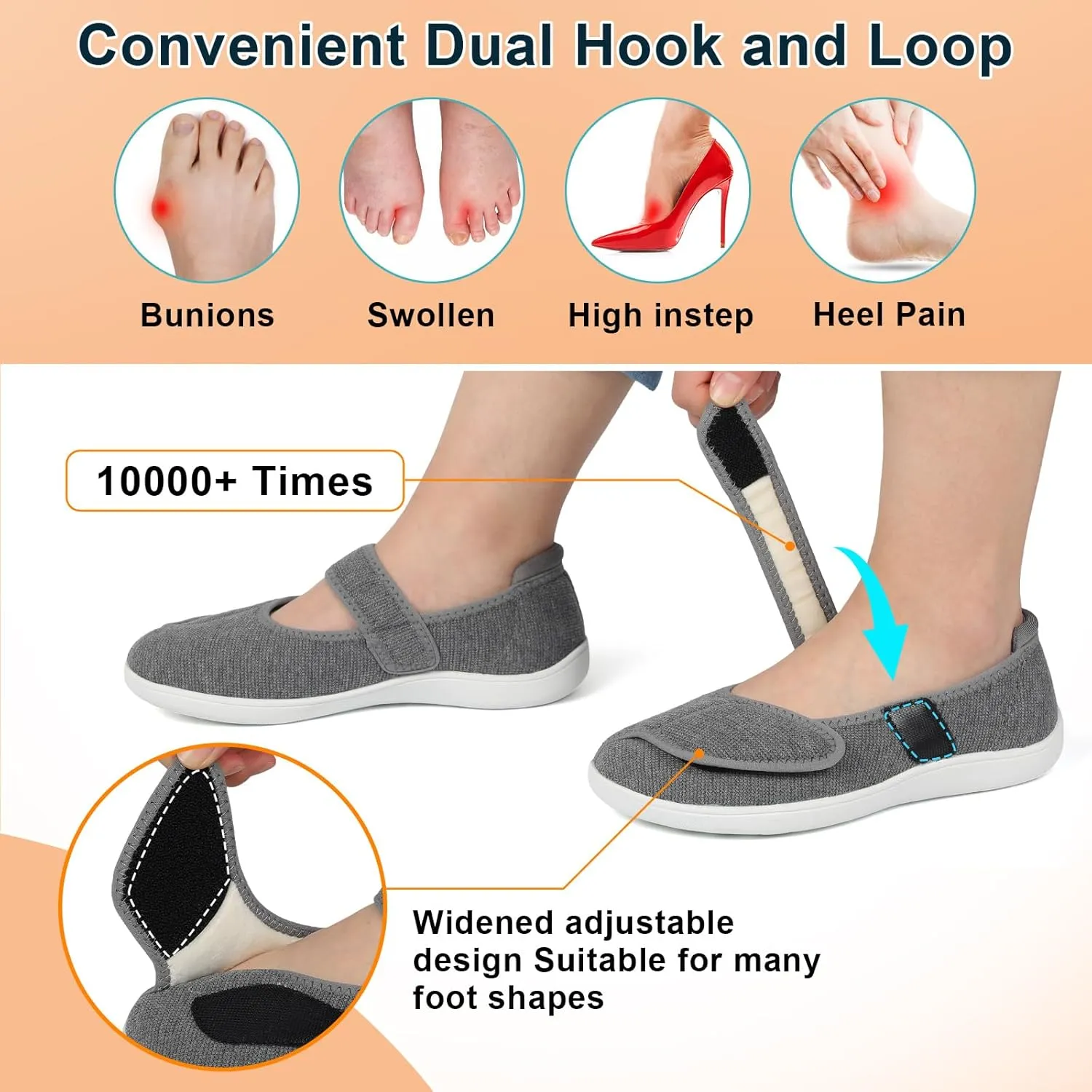 JOINFREE Womens Wide Diabetic Slippers Adjustable Comfort House Shoes Extra Wide Width Edema Swollen Arthritis Bedroom Slipper Indoor Outdoor