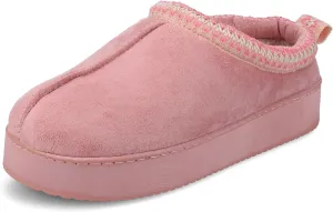 Journee Collection Womens Connway Center Seam Fur Lined Embroidered Slipper Slip On Cushioned Clog with Durable Platform Sole Rose XL(11-12) Medium WOMENS US