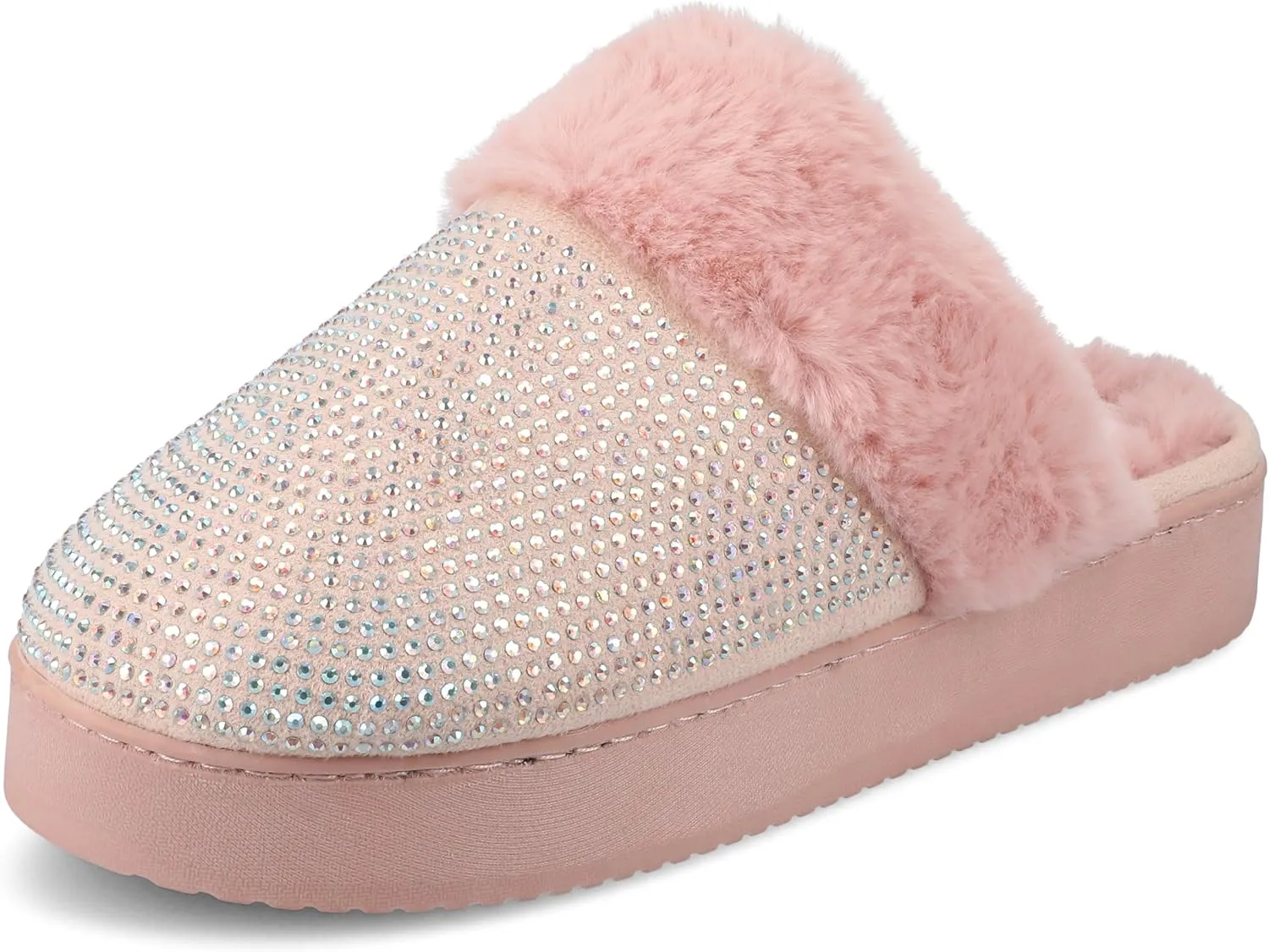 Journee Collection Womens Emmber Cushioned Rhinestone Clog Slippers Fur Lined Closed Toe Slip On with Durable Platform Sole