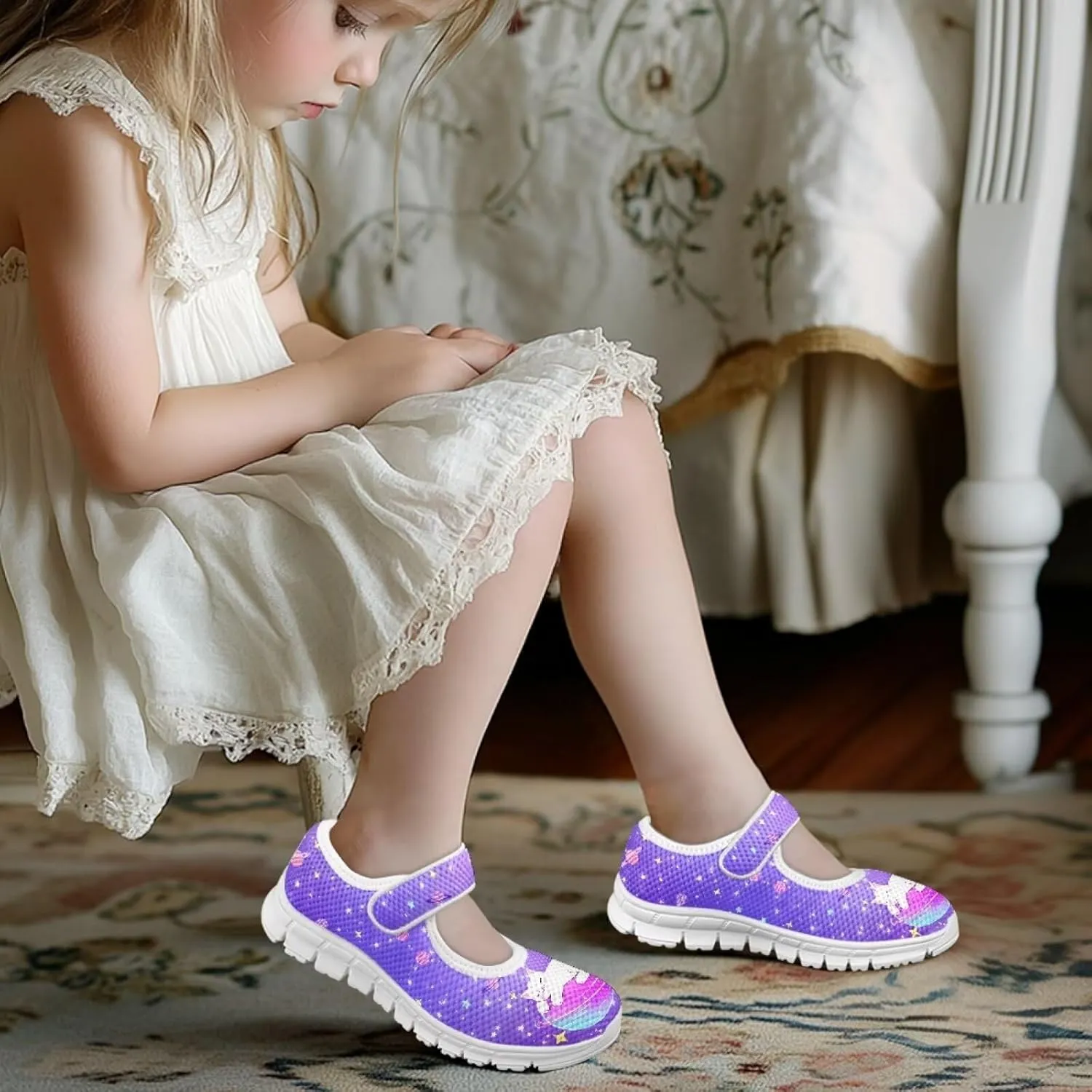 JoyLamoria Collie Print Girls Mary Jane Shoes Toddler and Little Kids Cartoon Flat Sneakers Lightweight Girls Walking Shoes Anti Slip