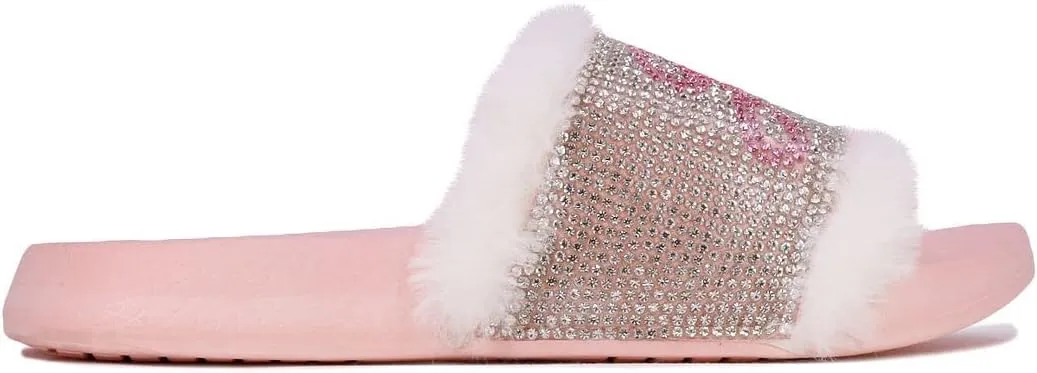 JUICY COUTURE Kids Girls - Slide Slipper Sandals With Faux Fur Slipper Sandals, Furry Slides, Girls Slip On Slippers