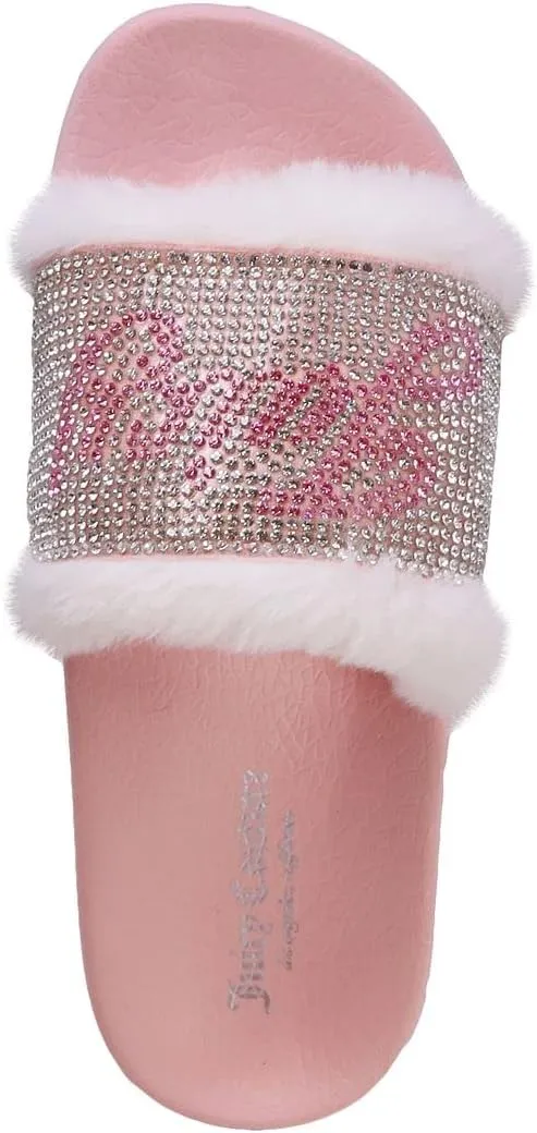 JUICY COUTURE Kids Girls - Slide Slipper Sandals With Faux Fur Slipper Sandals, Furry Slides, Girls Slip On Slippers