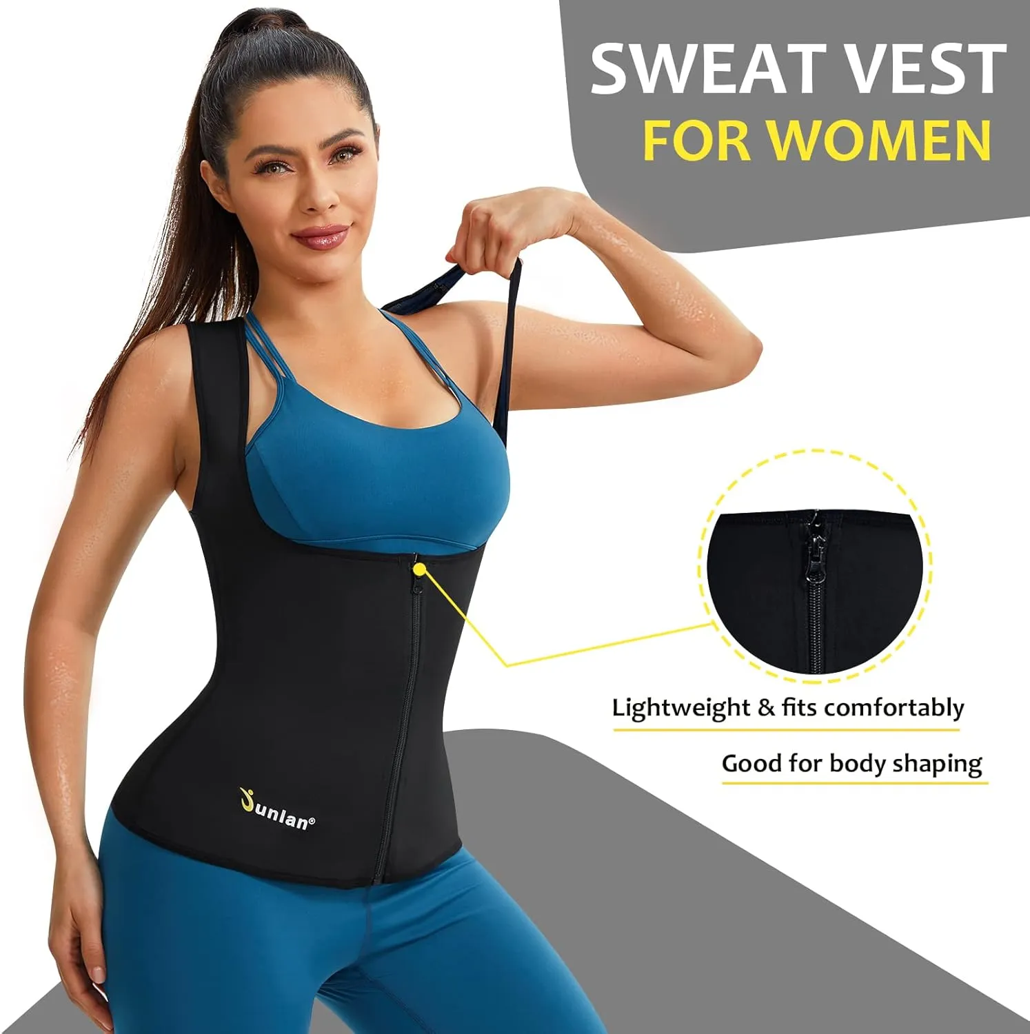 Junlan Sauna Suit for Women Waist Trainer Vest for Women Sweat Tank Top Shaper for Women with Zipper