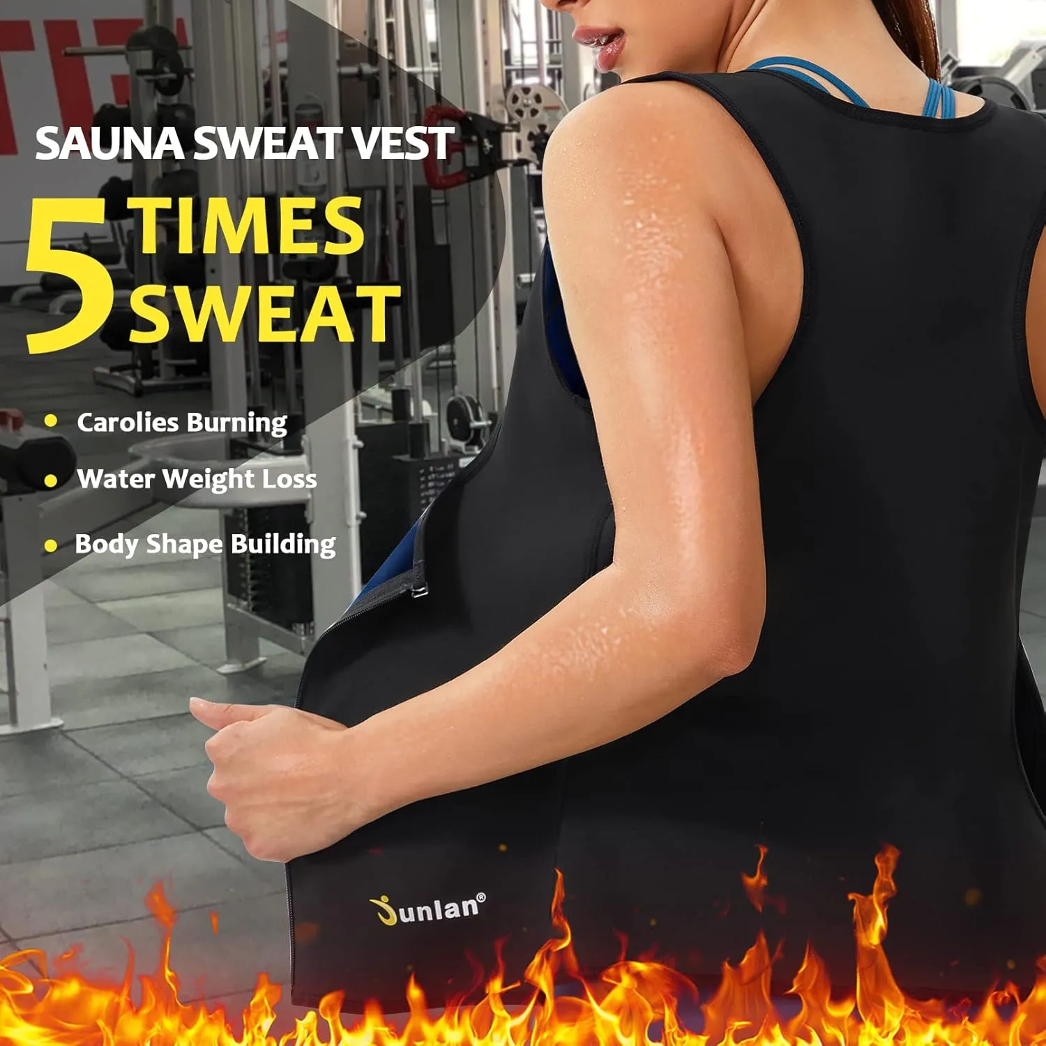 Junlan Sauna Suit for Women Waist Trainer Vest for Women Sweat Tank Top Shaper for Women with Zipper