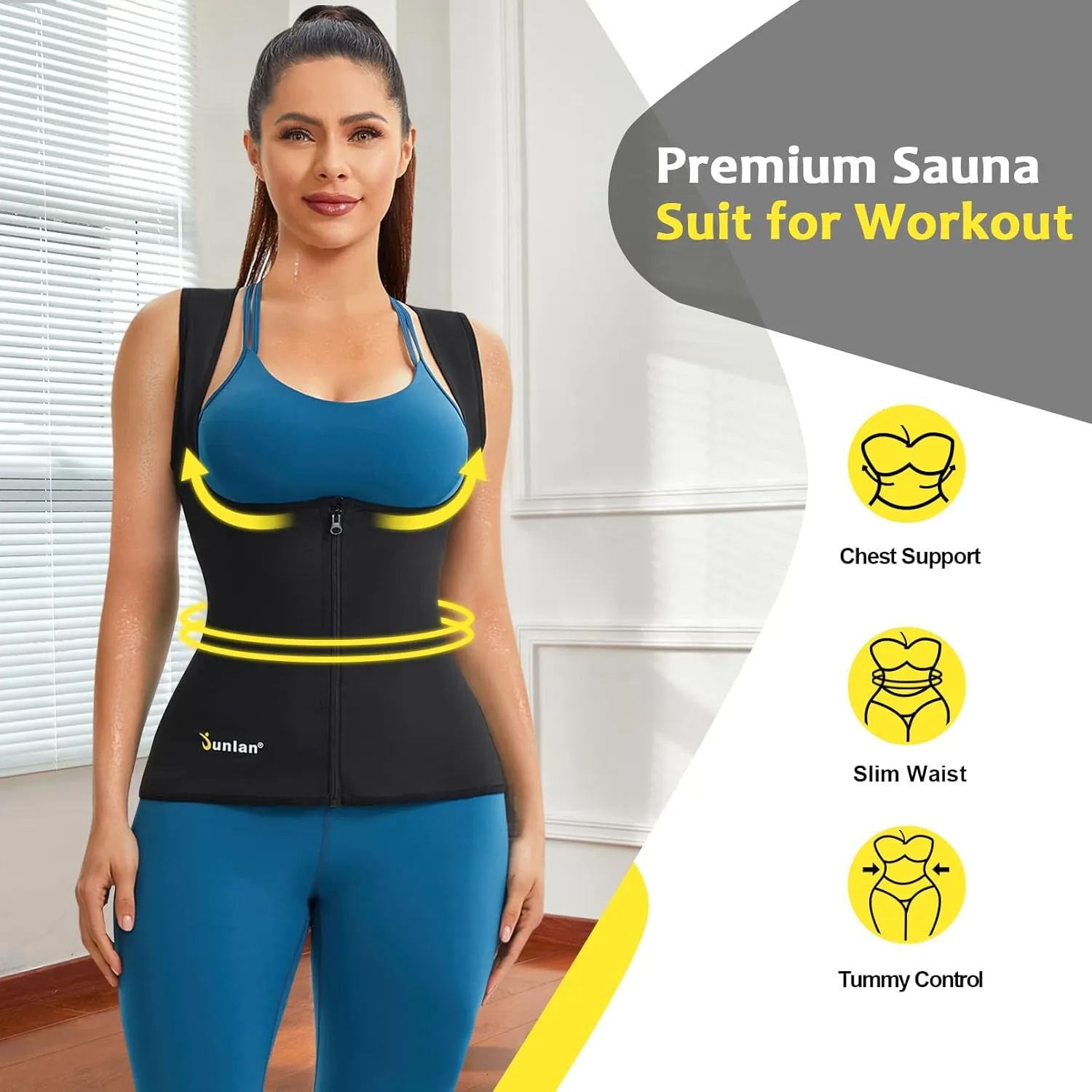 Junlan Sauna Suit for Women Waist Trainer Vest for Women Sweat Tank Top Shaper for Women with Zipper