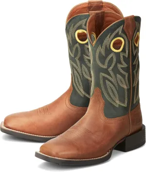Justin Bowline 11" Cowboy Boots for Men - Square Toe Full-Grain Leather Western Boots for Men with Oil- and Slip-Resistant Rubber Outsole