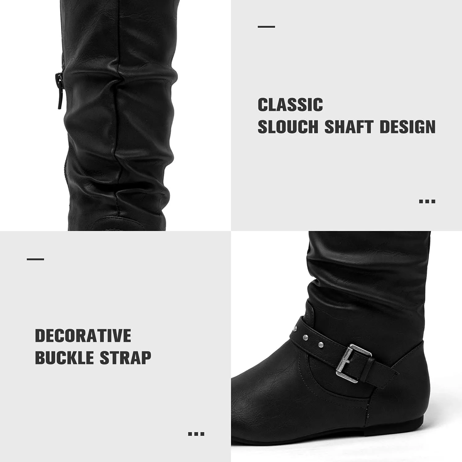 katliu Women's Slouchy Mid Calf Boots Zip up Flat Boots