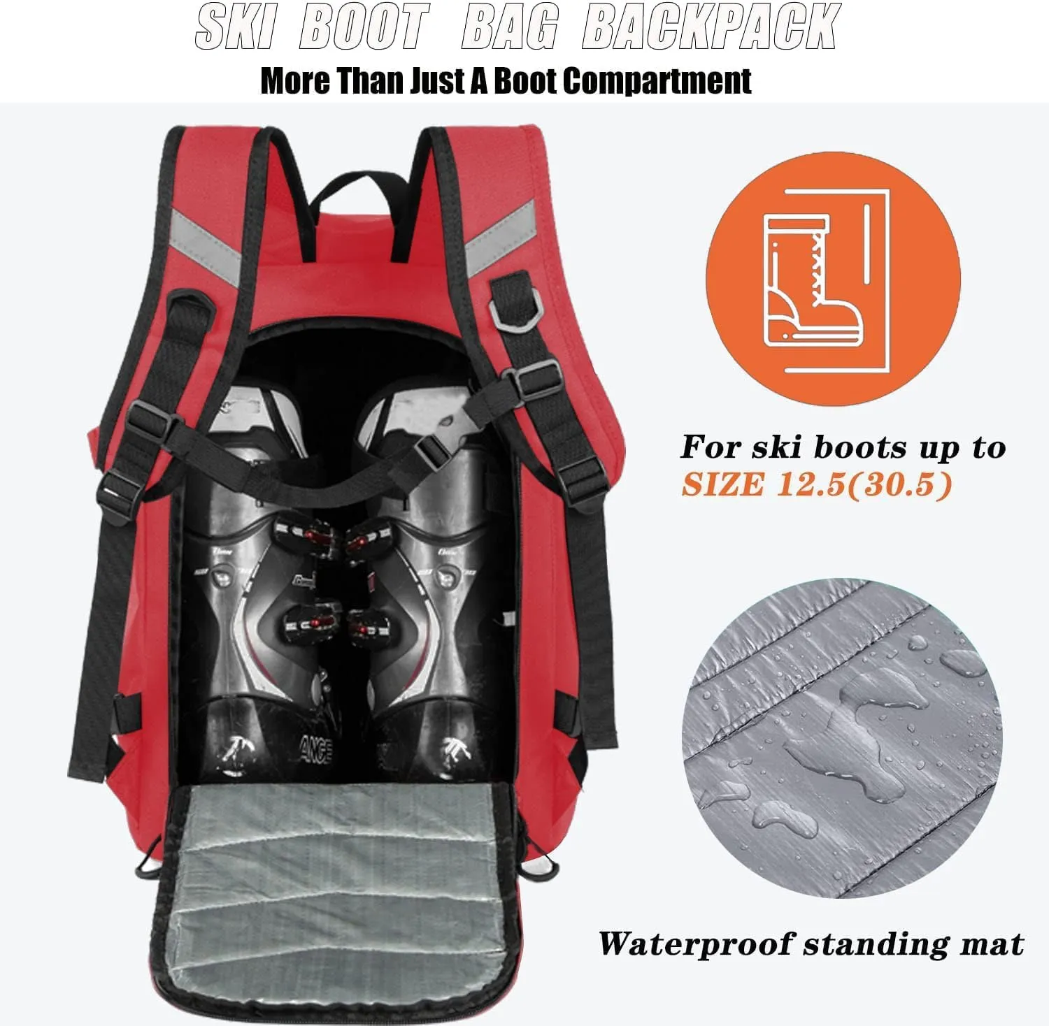 KEOFID 50L Ski Boot Bag Backpack, Waterproof Ski Bag, Travel Backpack for Ski Helmet, Snowboard