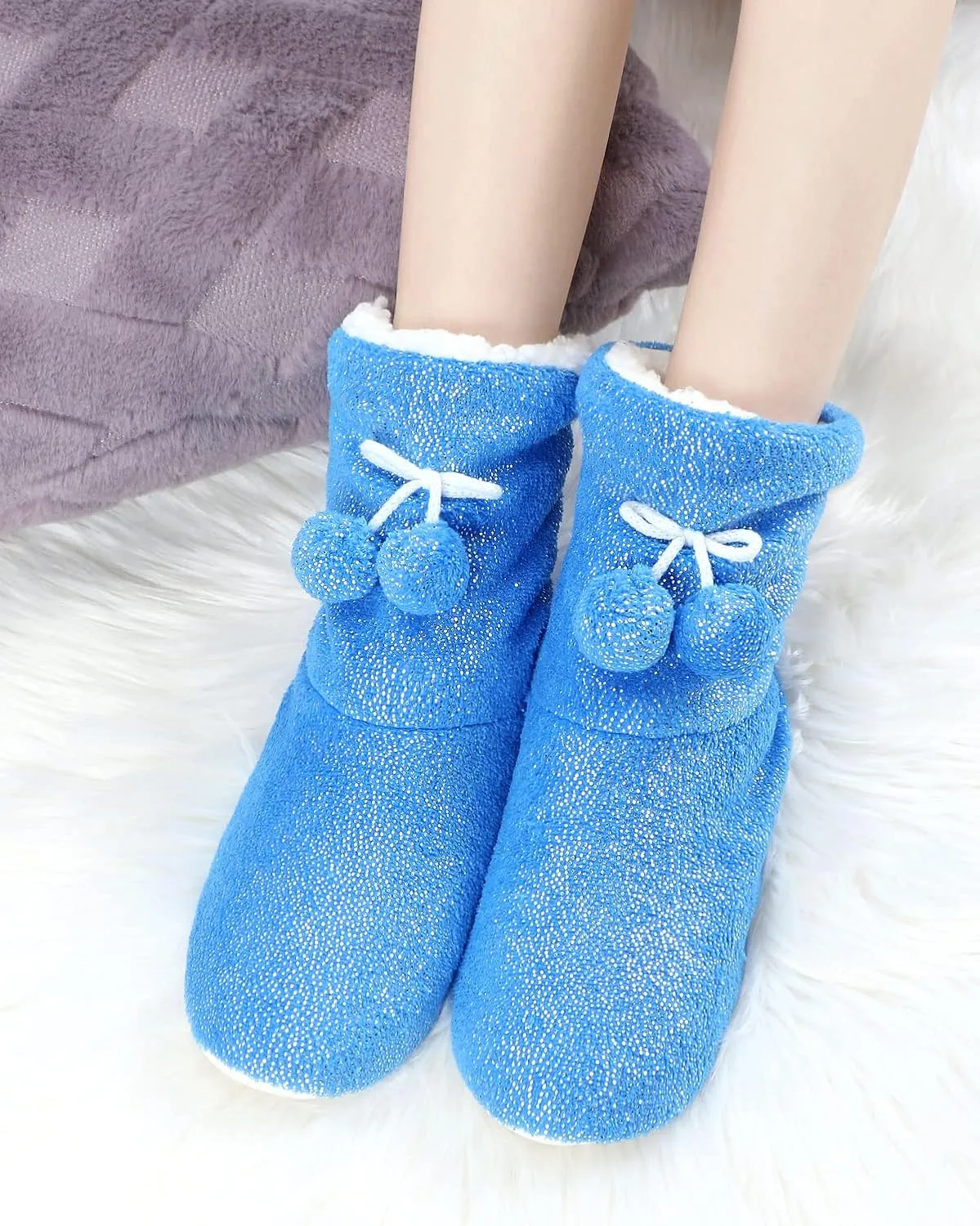 Keyela Womens Slipper Socks With Soles, Fluffy Cozy Soft Non-Skid Bottom Slippers Booties For Ladies, Fuzzy Winter House Slippers