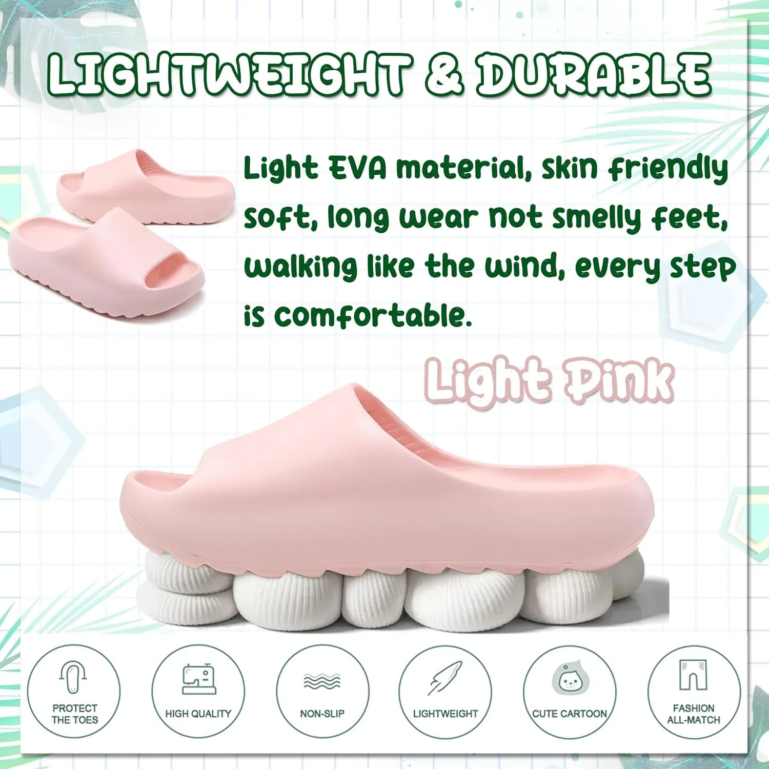 Kids Lightweight Soft EVA Non-Slip Slides Slippers Open Toe Comfy Sandals for Toddler Boys Girls Children Bathroom Shower Summer Pool Beach Slippers